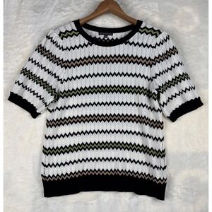 Adrianna Papell Sweater Sz XL Short Sleeve Knit Top Pointy Stripes Y2K 90s